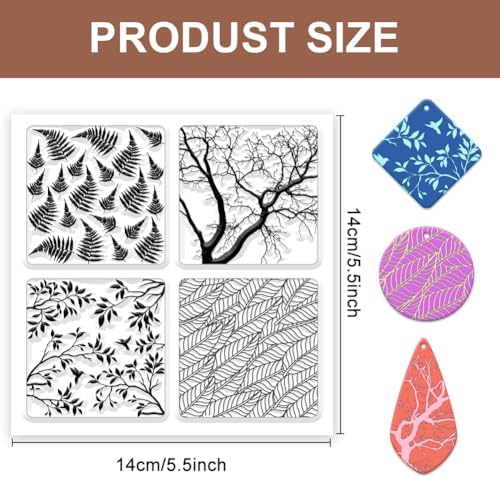 CHGCRAFT Fern Branches Leaves Polymer Clay Texture Sheets Plants Clay Modeling Pattern Pad Clay Mat for DIY Jewelry Making Craftwork and Printing Patterns Polymer Clay Earrings Tools,5.5x5.5Inch