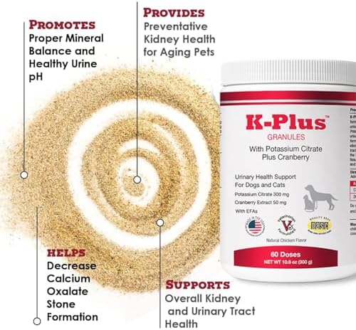 K-Plus Potassium Citrate + Cranberry Granules for Dogs & Cats – Vet-Approved UTI & Bladder Health Support – Helps Maintain Urinary Balance & Kidney Function – Easy-to-Use Granules – 60 Doses