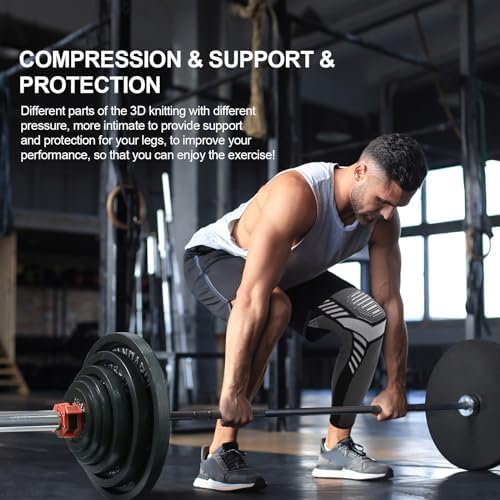 Leg Compression Sleeve 1 Pair Long Knee Braces for Women and Men Knee Support with Non Slip Silicone for Sports Running