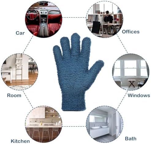 Patelai 2 Pairs Microfiber Gloves for plants Dusting Cleaning Glove Mittens House Cars Blinds Dusting(Blue,Large)