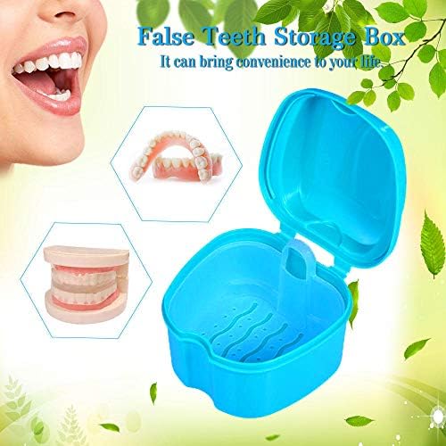 Denture Bath Box Cup, Complete Clean Care for Dentures, Clear Braces, Mouth Guard, Night Guard & Retainers,Traveling (Blue & Purple)