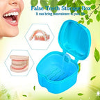 Denture Bath Box Cup, Complete Clean Care for Dentures, Clear Braces, Mouth Guard, Night Guard & Retainers,Traveling (Blue & Purple)