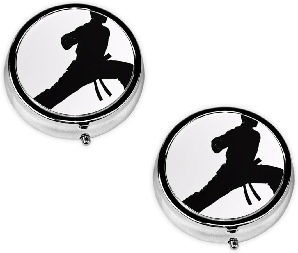 (Karate Men) Round Pill Box,3 Compartment Pill Box Mini Decorative Pocket Purse Portable Travel Medicine Tablet Vitamin Holder Organizer Pill Case