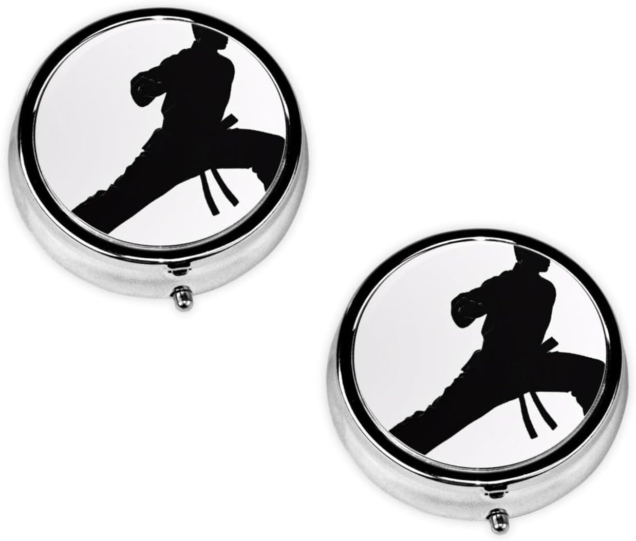 (Karate Men) Round Pill Box,3 Compartment Pill Box Mini Decorative Pocket Purse Portable Travel Medicine Tablet Vitamin Holder Organizer Pill Case