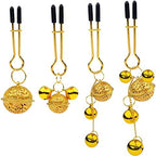 Tassel Non Piercing Nipple Clips Adjustable Bell Breast Nipple Clamps Attractive Dangle Nipple Body Jewelry (Gold A)