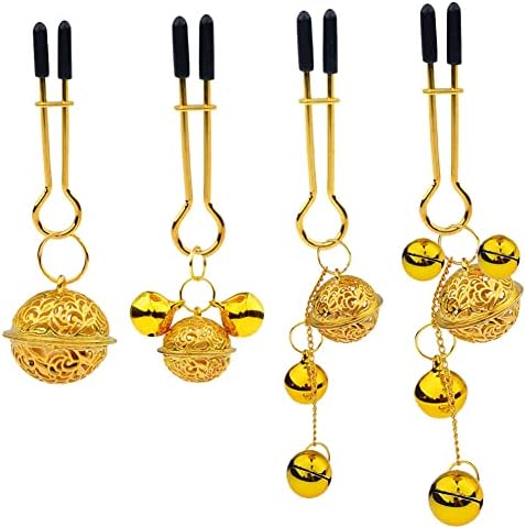 Tassel Non Piercing Nipple Clips Adjustable Bell Breast Nipple Clamps Attractive Dangle Nipple Body Jewelry (Gold A)