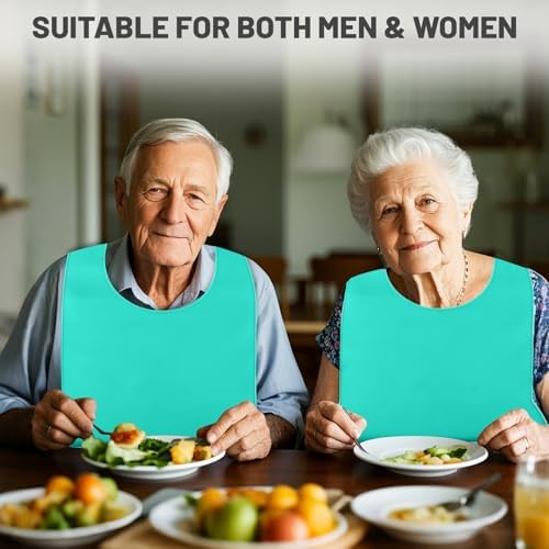 Adult Bibs for Women & Men，1 Pack Adjustable Adult Silicone Bib， Washable Waterproof Bib for Adults with Crumb Catcher，Gift for Mom/Dad