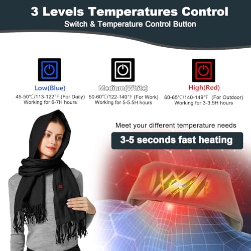 Heated Scarf for Women Men Rechargeable Heated Scarves Blanket with Battery Pack Neck Heat Pad Electric Scarf Heated