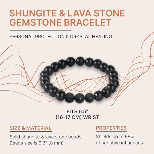 Karelian Heritage Black Shungite Beaded Bracelet, 8mm Handmade Stretchy Unisex, Crystal Healing Authentic Stone, Spiritual Chakra Balance Jewelry