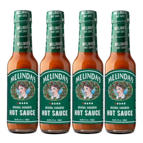 Melinda’s Original Habanero Hot Sauce - Gourmet Habanero Sauce - Made with Fresh Peppers, Carrots, Onion, Vinegar & Garlic - Keto, Vegan, Gluten Free - 5oz, 4 Pack