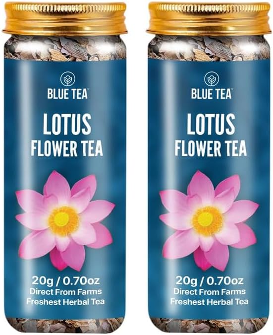 BLUE TEA - Pink Lotus Flower Tea - 1.40 Oz - 20 Cups | SUPER ANTIOXIDANT | Refreshing - Herbal Tea - Caffeine Free - Flower Based - Detox - Non Bitter - Non-GMO | Pet Jar Packaging