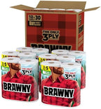 Brawny Tear-A-Square 3-Ply Paper Towels, 12 XL Family Rolls = 30 Regular Rolls, Strong, Absorbent, and Durable with 3 Sheet Sizes (Quarter, Half, Full)