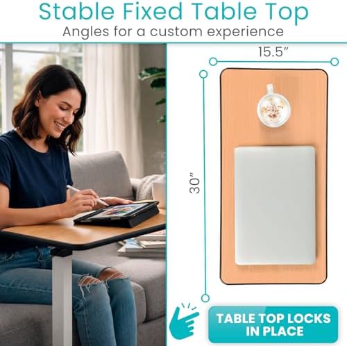 Vive Overbed Table (XL) - Hospital Bed Table - Swivel Wheel Rolling Tray - Adjustable Over Bedside Home Desk - Laptop, Reading, Eating Breakfast Cart Stand - Bedridden, Elderly (Brown)