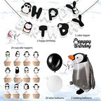 Gejoy 48 Pcs Penguin Birthday Party Decoration Includes Happy Birthday Penguin Banner Walking Balloons Cake Topper Latex Balloons Party Supplies for Winter Baby Shower