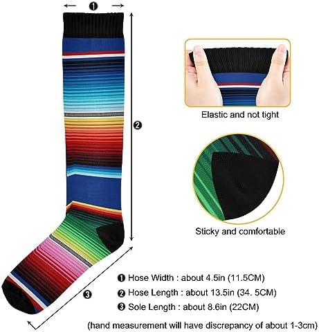 Nander Mexican Serape Blanket Stripes Compression Socks Women Men Knee High Stockings for Sports,Running,Travel 1Pair