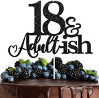 18th Birthday Cake Topper Black Glitter Happy 18th Bday Cake Topper 18 Cake Topper and Adultish for 18 Birthday Decorations 18th Birthday Decor 18 Bday Decorations for Girls Boys