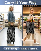 Rolling Shopping Bag, Small Shopping Cart with Wheels,Collapsible Portable Waterproof Tote for Market & Grocery Runs–Gift for Women & Seniors(Black&Expandable Bag)