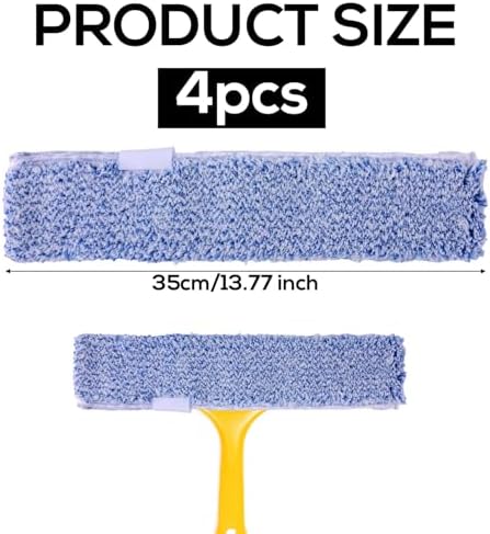 4 Pack Microfiber Window Cleaning Refill Replacement, 14" Reusable & Washable Squeegee Cloth Sleeve Compatible with MR.SIGA Window Glass Cleaning Tools Home and Office