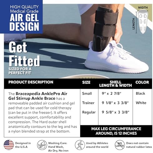 AnklePro Air Gel Stirrup Ankle Brace, Hard Core Side Stabilizer With Removable Cold Therapy Air Cushion & Gel Pad for Ankles, Ankle Brace for Women and Men, Ankle Support, Regular, Black