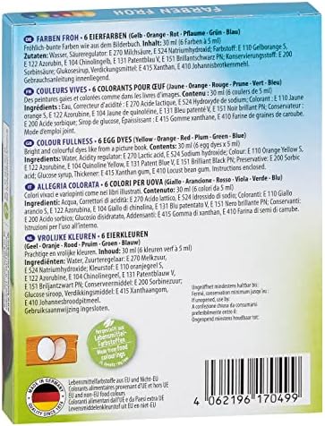 Heitmann Eierfarben - Colours Froh - 6 Liquid Egg Colours 1017049 Yellow, Orange, Red, Green, Blue, Plum 30 ml