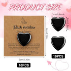 32 Pack Black Obsidian Heart Stone Gift Sets Bulk 0.8 Inch 16 Pcs Crystal Gemstone Crystals Rock with 16 Pcs Cards for Men Women