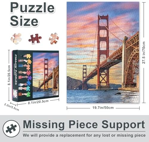 Jigsaw Puzzles 1000 Pieces The Golden Gate Bridge San Francisco 1000 Pieces Jigsaw Puzzles Educational Landscape Puzzle Finished Size 19.5 x 27.5 Inch
