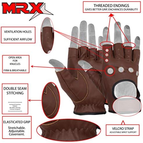 MRX BOXING & FITNESS Mens Driving Gloves Basic Soft Goat Leather Fingerless Breathable Biker Motorcycle Cycling Shooting