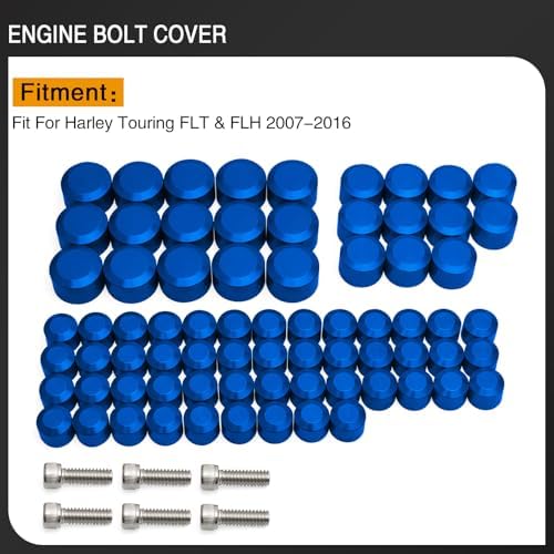 Bolt Covers Engine Twin Cam Toppers Caps Kit Aluminum for Harley Touring 2007-2016 Road King Electra Street Glide Road Glides FLT FLH 75Pcs (Blue)