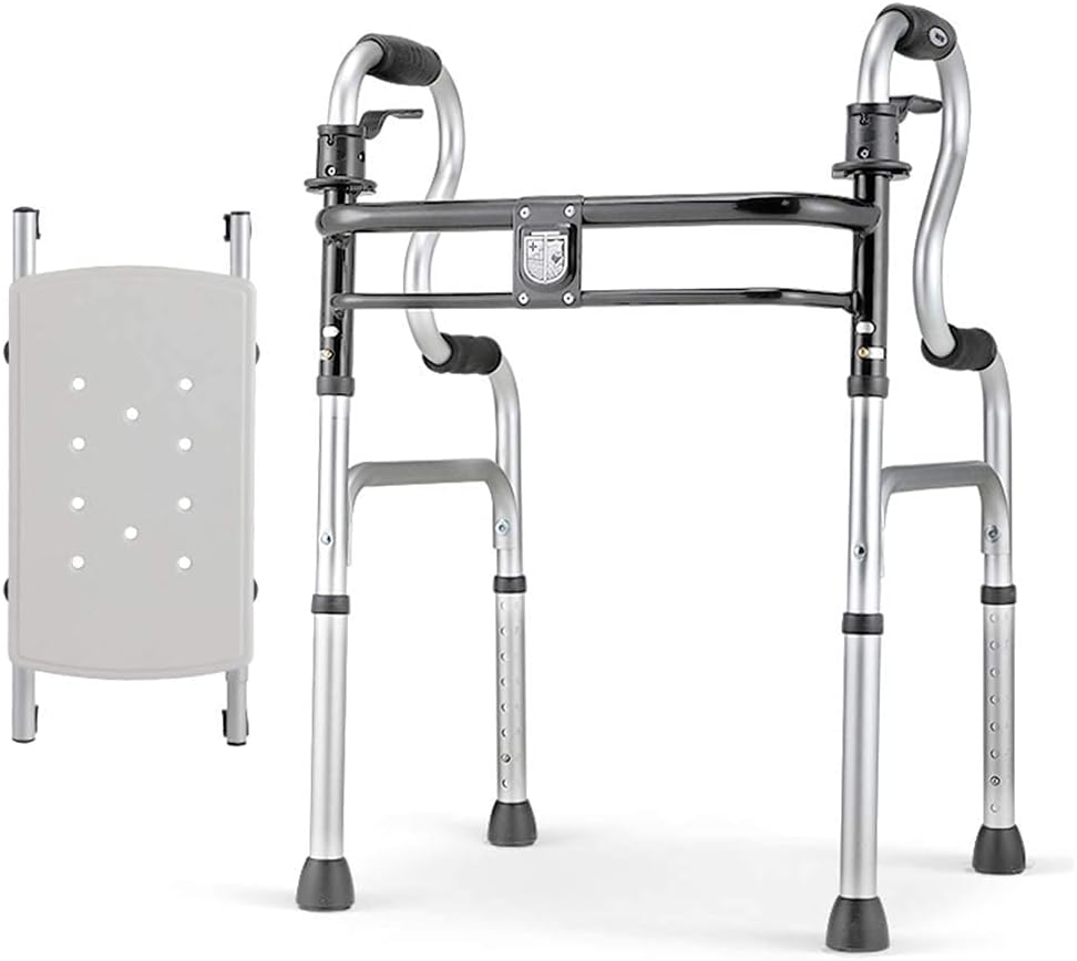 Walker,Folding Walker with Seat, Standard Walker for The Seniors,Adjustable Height,Lightweight Supports Up to 400 Lbs, Gray Walker