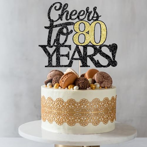 Happy 80th Birthday Cake Topper Cheers to 80 Years Birthday Cake Pick 80 Fabulous Cake Decoration for Happy Birthday Anniversary Party Cake Decorations Supplies (80)