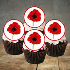 PRECUT Poppy Cupcake Toppers, Poppy Flowers Edible Mini Discs - Wafer Card Cake Decorations (24)