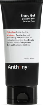 Anthony Shave Gel for Sensitive Skin – Non-Foaming, Soothing Shaving Cream for Men and Women. With Aloe Vera Beads, Eucalyptus, Rosemary and Carrageenan Extract - 6 Fl Oz