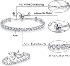 Tennis Bracelets for Women White Gold Plated Diamond AAA+ Cubic Zirconia CZ Dainty Classic Adjustable Slider Bracelet Silver Fashion Jewelry Wedding Gift