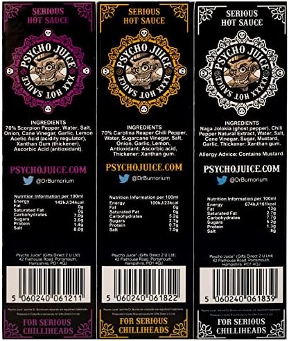 Psycho Juice Mini Three Pack Hot Chilli Pepper Sauce 3 x 59ml Bottles