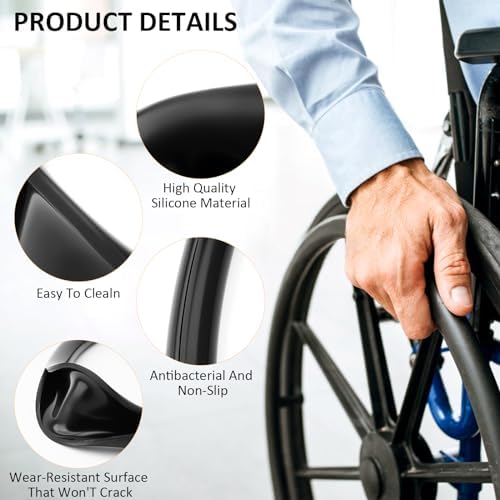 1 Pair Wheelchair Push Rim Covers for Invacare Wheelchair Accessories, Rear Wheel Grips Cover,Non-Slip Wear-Resistant Hand Push Cover Wheelchair(Black, 22 in)