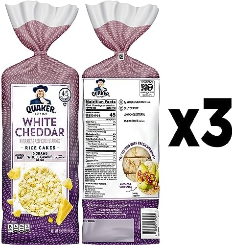 Quaker Large Rice Cakes, White Cheddar, 5.5 Oz, Pack of 3