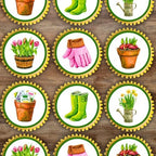 Gardening Edible Cupcake Toppers, Flower Edible Cake Decorations, Plant Toppers for Cake Decorating Garden Party Decorations, Gardeners Cookie Decor 48 x 3cm / 1.18 inch Mini Discs UNCUT