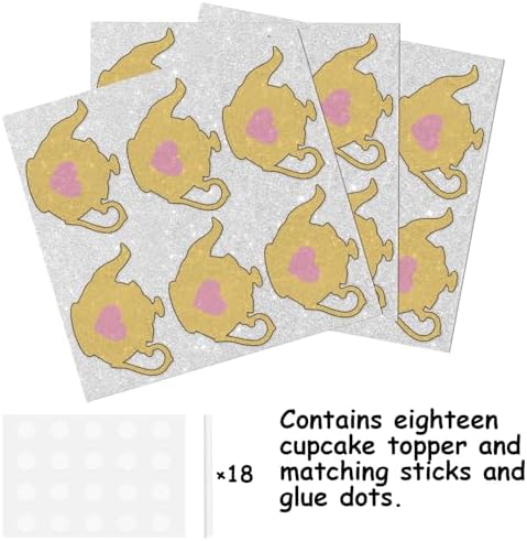 18pcs Gold Glitter Teapot Dessert Cupcake Topper Pick for Afternoon Tea Time Theme Decorations Men Women Children Happy Birthday Baby Shower Party Decor Supplies