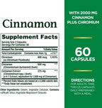 Nature's Bounty Cinnamon 2000mg Plus Chromium, Sugar Metabolism Support Supplement, 60 Capsules