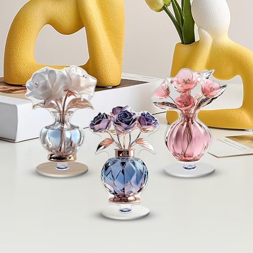 Genérico Floral Decorations - 2D Acrylic Flat Table Figures with 360 Degrees, 3 Artificial Flowers | for Wedding Spring Mother's Day Dining Room Birthday Office
