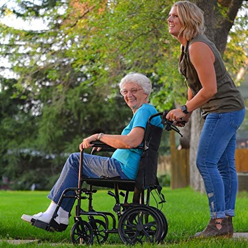 ProBasics Aluminum Transport Chair, Black - Lightweight Folding Companion Chair with 12” Rear Wheels, 19” Seat, Swing-Away Footrests, and Padded Armrests - Supports up to 300 lbs., 20 lb. Frame