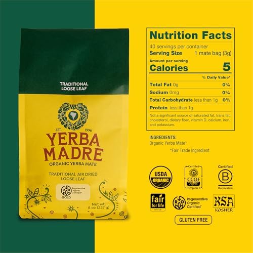 Yerba Madre Organic Loose Leaf Yerba Mate, 8 Ounce (Pack of 6)