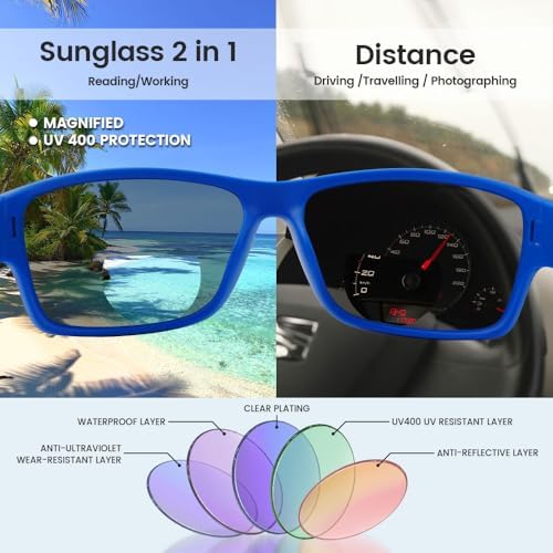 Bifocal Sunglasses for Men - Reading Sunglasses with Built-in Readers, Wrap Around Style, 2.0