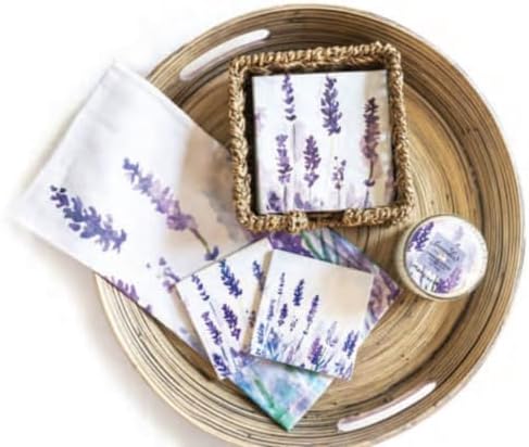 Boston International Paper Napkins Disposable 3-Ply Party Pack | Watercolor Art, 5" x 5" Dessert Beverage Cocktail Napkin 20-Count, Lavender