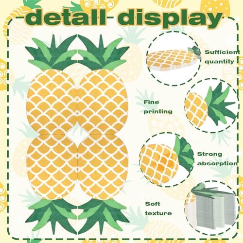 50 Pcs Pineapple Napkins 3.9 X 6.5 Inch Summer Party Napkin Disposable 2 Ply Pineapple Pattern Napkins for Summer