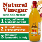 Food To Live Organic Apple Cider Vinegar, 1 L – Raw Italian Natural Vinegar with the Mother, Unfiltered, Unpasteurized, Non-GMO, Vegan, Glass Bottle (Pack of 2)