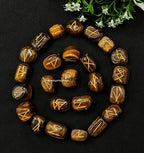 Amazing Gemstone Runes Stone Set with Velvet Pouch and Instruction EBook ~ Elder Futhark Runes Engraved Pagan Viking Symbols for Reiki Healing, Crystal Grid & Energy Balancing (Tiger Eye)