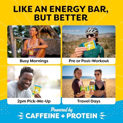 Quantum Energy Square: Energy Bar with Caffeine & 10g Protein. Delicious Healthy Snack On The Go. (Vegan, Gluten-free, Soy-free, Dairy-free) (Variety 8-Pack)