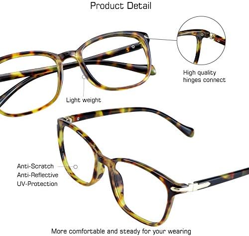 VisionGlobal Blue Light Blocking Glasses for Women Men, Square Frame Computer Reading Glasses(Brown Tortoise,+2.00 Magnification)