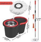 Spin Mop and Bucket with Wringer Set, 360° Spinning Mop Bucket System with 3 Microfiber Mop Replacement Heads and 61" Stainless Steel Adjustable Handle for Floor Cleaning